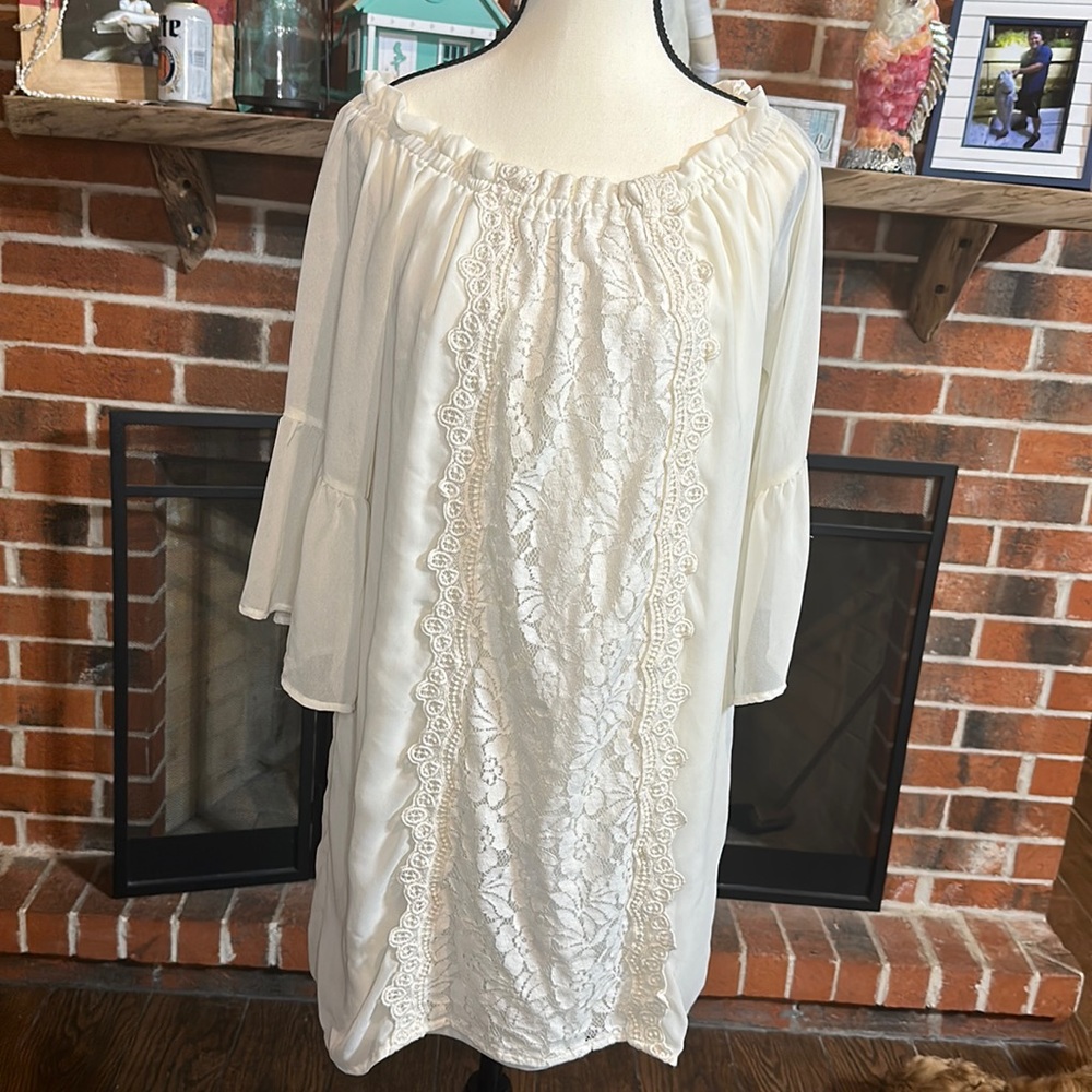 Flying tomato white sheer midi dress with lace and embroidered front size M